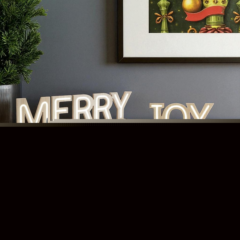 Set of Two Beige And White Christmas Tabletop Sign with LED