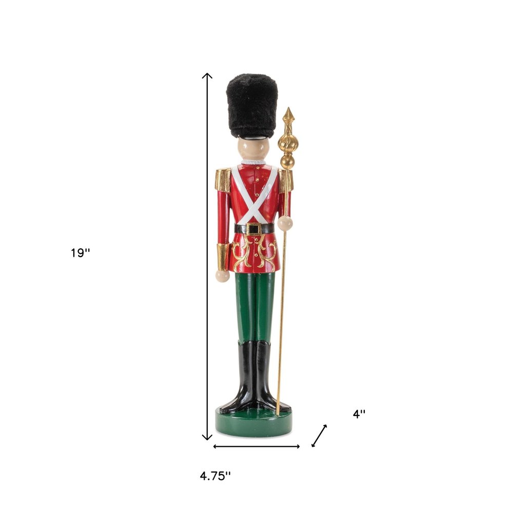 19" Black Red And Green Resin Christmas Nutcracker Tabletop Sculpture