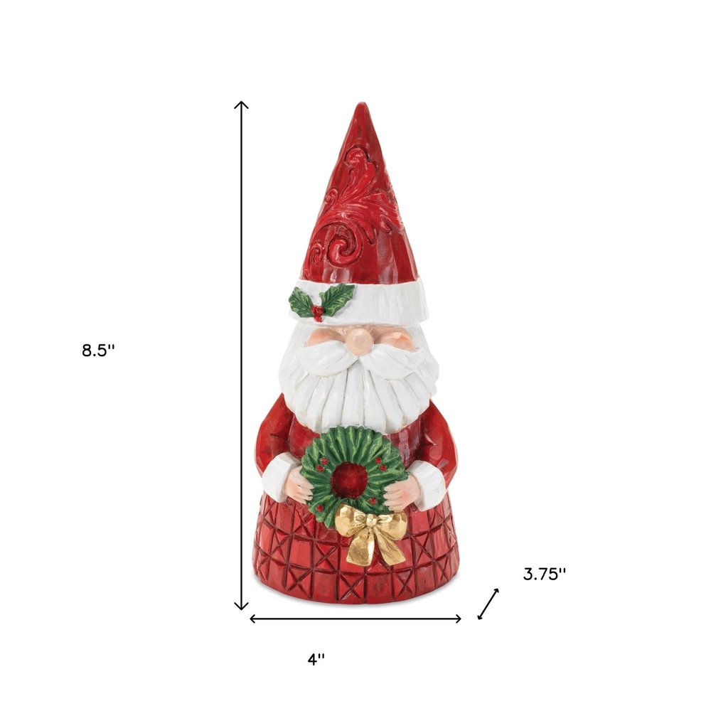 9" Red White And Green Polyresin Christmas Santa Figurine