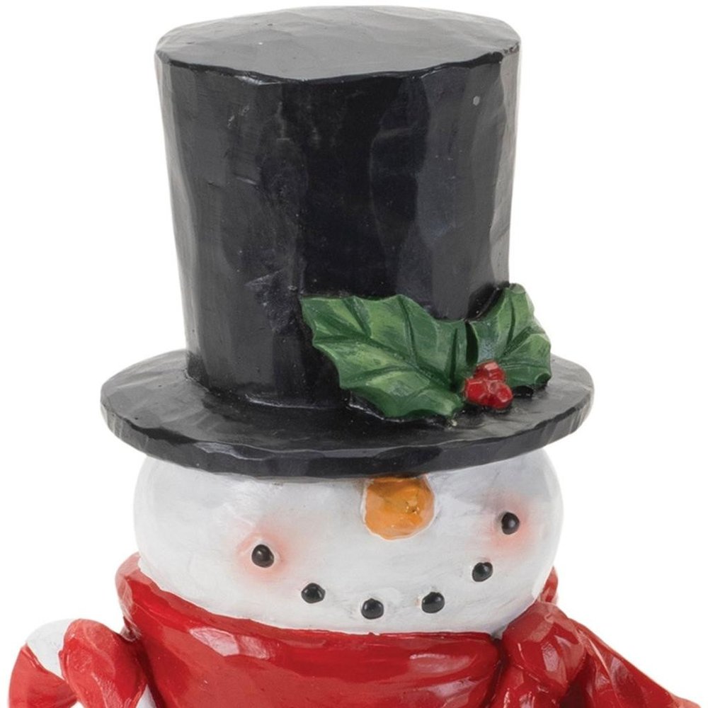 Set of Two White Red And Silver Polyresin Christmas Snowman Figurine