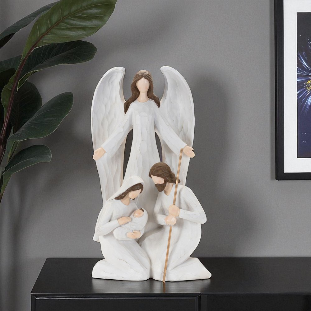 16" White And Brown Polyresin Angel Christmas Tabletop Sculpture