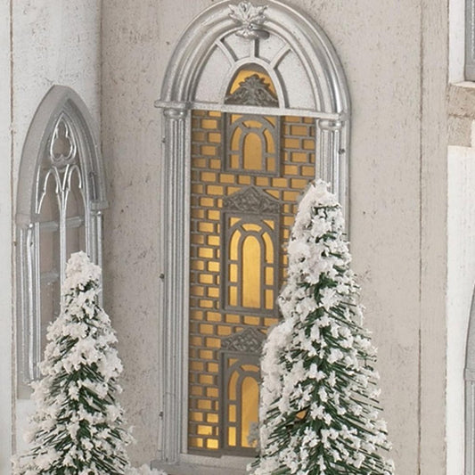 22" White And Green Wood Tabletop Sculpture with LED