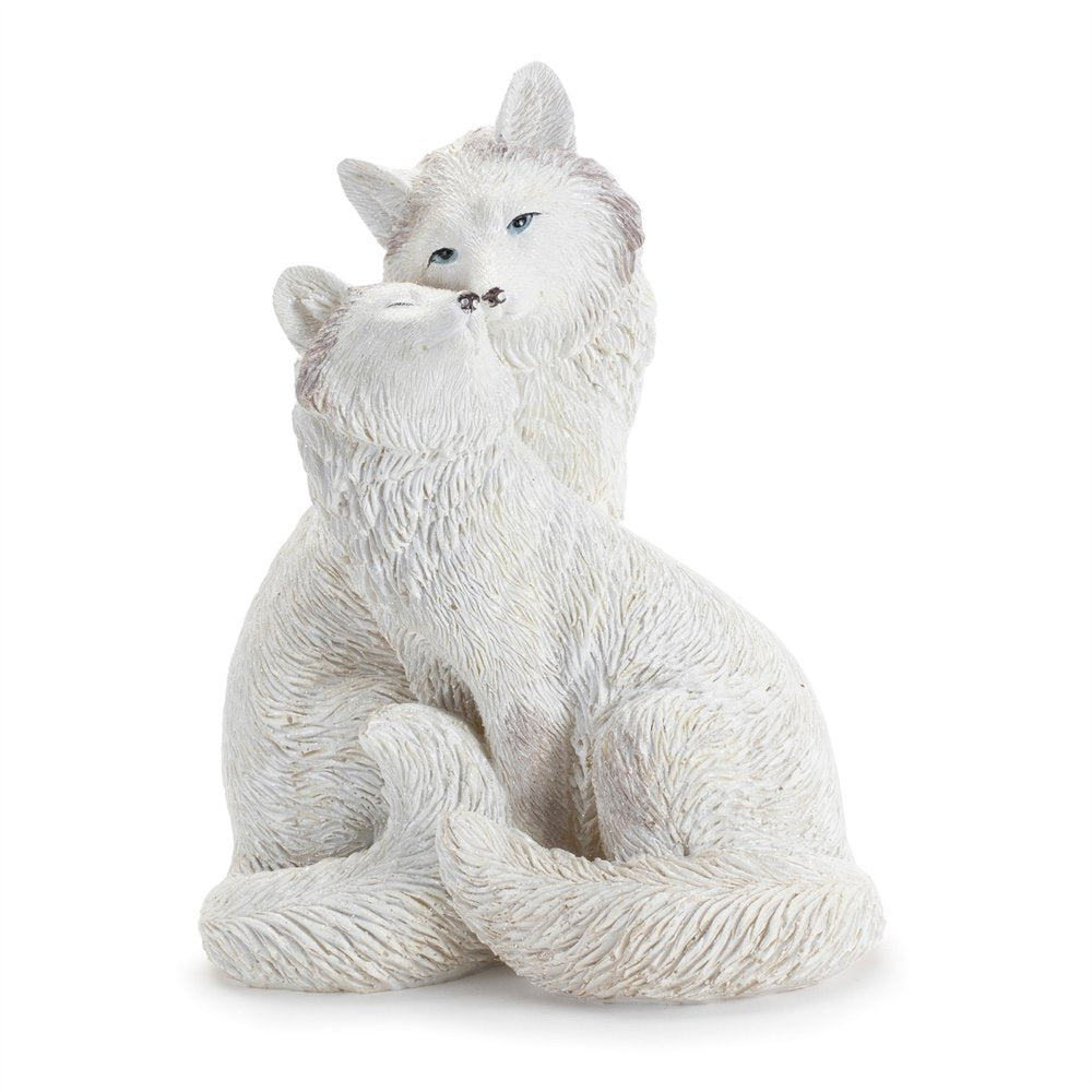 Set of Two White Polyresin Fox Figurine