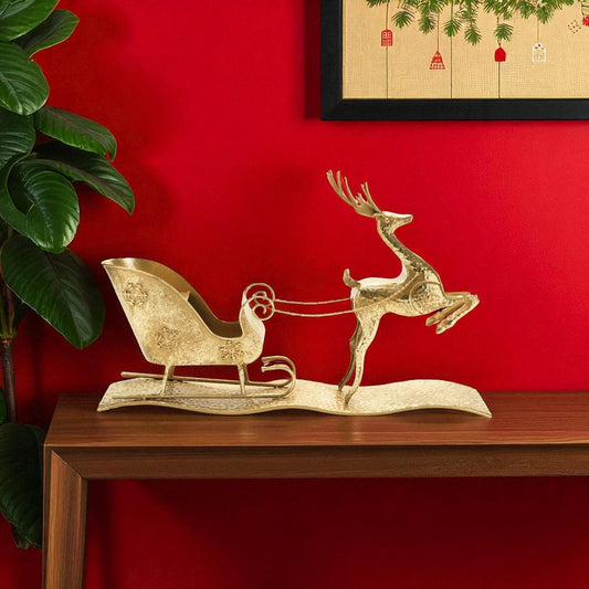 15" Gold Iron Deer Christmas Tabletop Sculpture