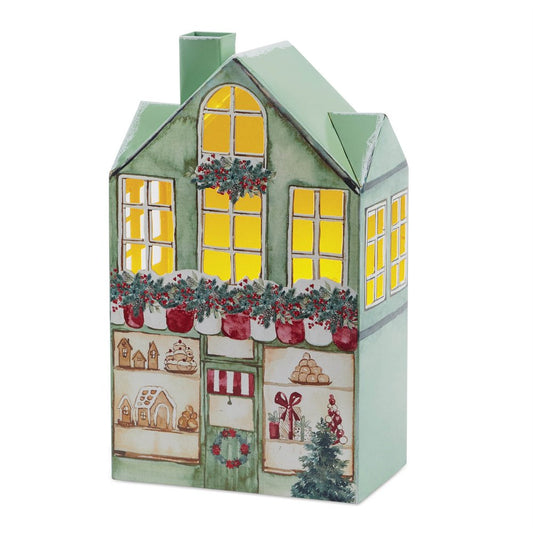 12" Gold Green And Red Iron House Tabletop Sculpture