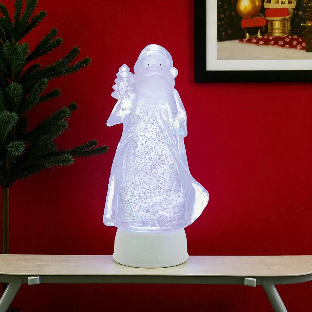 10" Clear Plastic Christmas Santa Tabletop Sculpture with LED