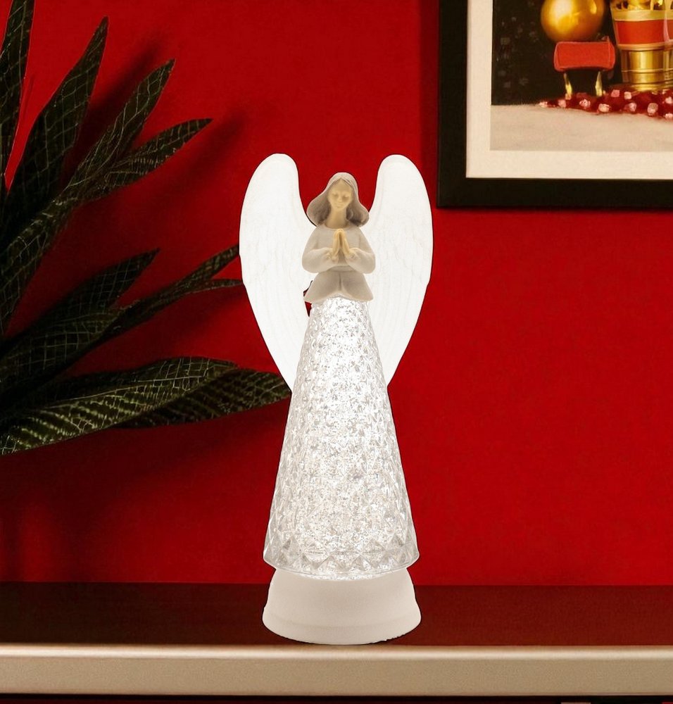 13" White Plastic Angel Tabletop Sculpture with LED