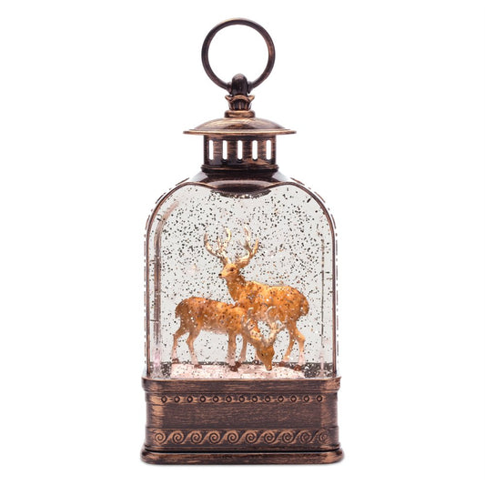 11" Brown And White Plastic Deer Tabletop Sculpture with LED