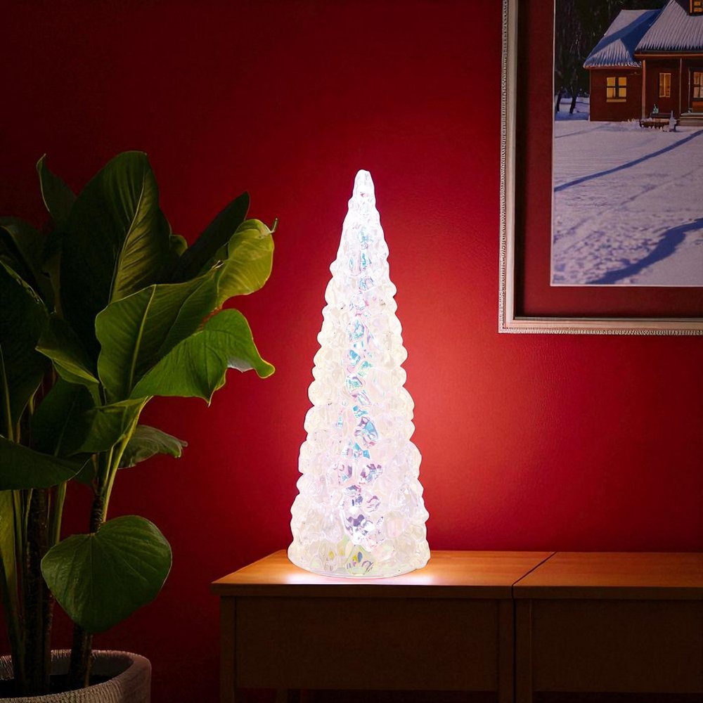 14" White Blue And Pink Plastic Trees Tabletop Sculpture with LED