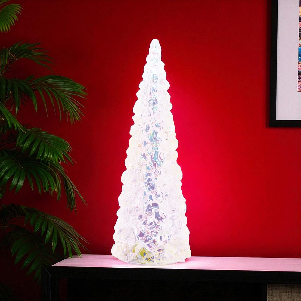 18" White Blue And Pink Plastic Trees Tabletop Sculpture with LED