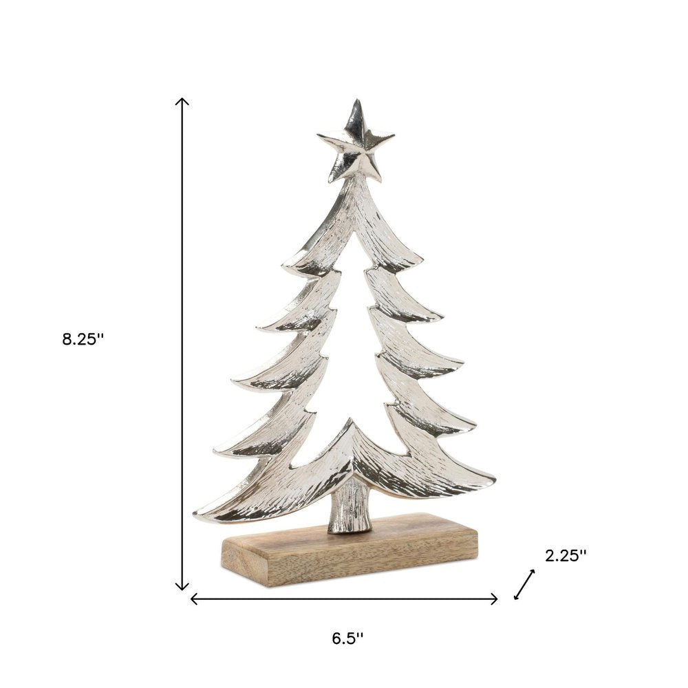 Set of Two Gray And Beige Aluminum Trees Christmas Christmas Tree Tabletop Sculpture