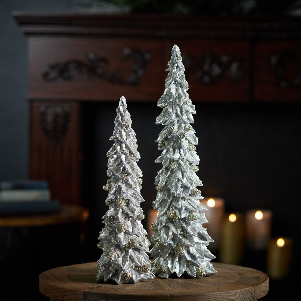 Set of Two Silver And Gold Polyresin Trees Tabletop Sculpture