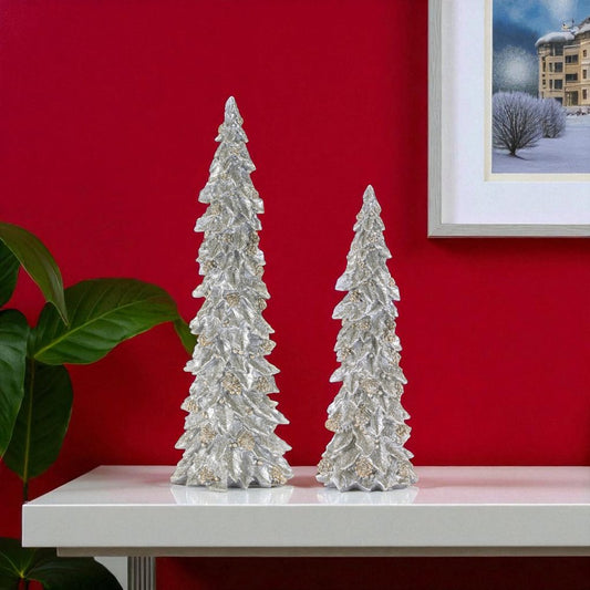Set of Two Silver And Gold Polyresin Trees Tabletop Sculpture