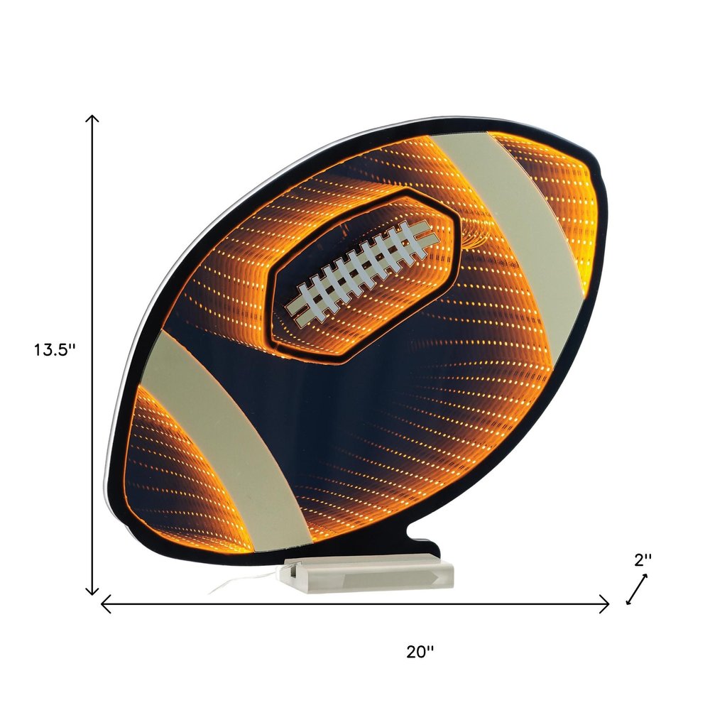 14" Black Orange And White Acrylic Football Tabletop Sign with LED