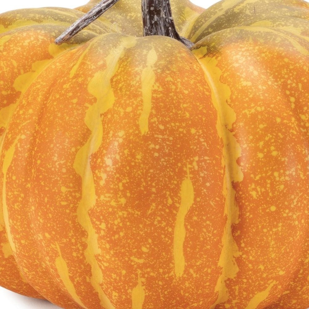 Set of Two Orange And Yellow Plastic Pumpkin Thanksgiving Pumpkin Tabletop Sculpture