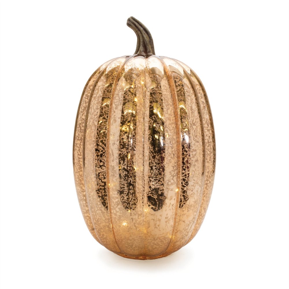 Set of Two Orange Glass Pumpkin Thanksgiving Pumpkin Tabletop Sculpture with LED