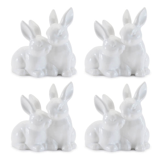Set of Four White Ceramic Rabbit Figurine