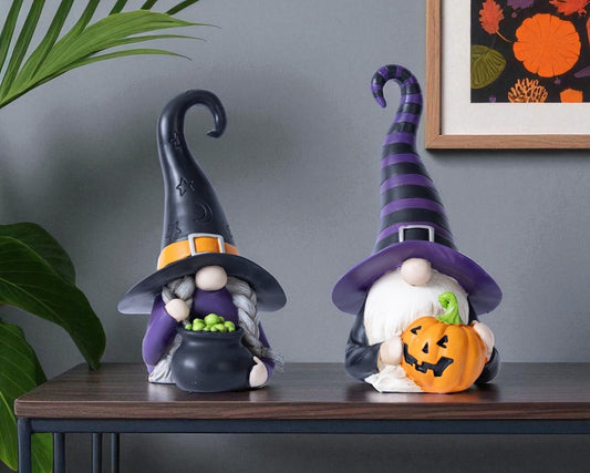 Set of Two Black Orange And Purple Polyresin Figurine