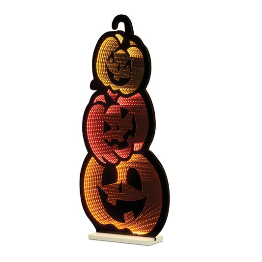 36" Orange Black And Yellow Acrylic Halloween Jack-O-Lantern Tabletop Sign with LED