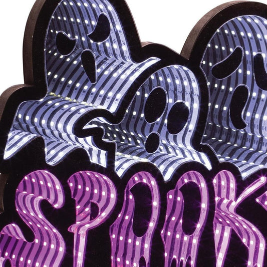 13" White Black And Purple Acrylic Halloween Ghost Tabletop Sign with LED