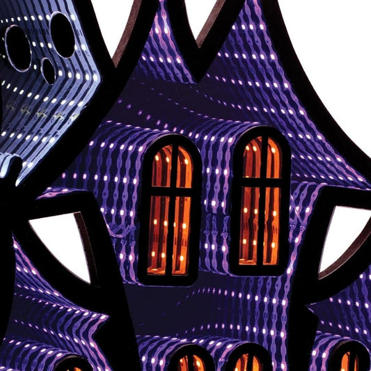 16" Black Orange And Purple Acrylic House Halloween Ghost Tabletop Sign with LED