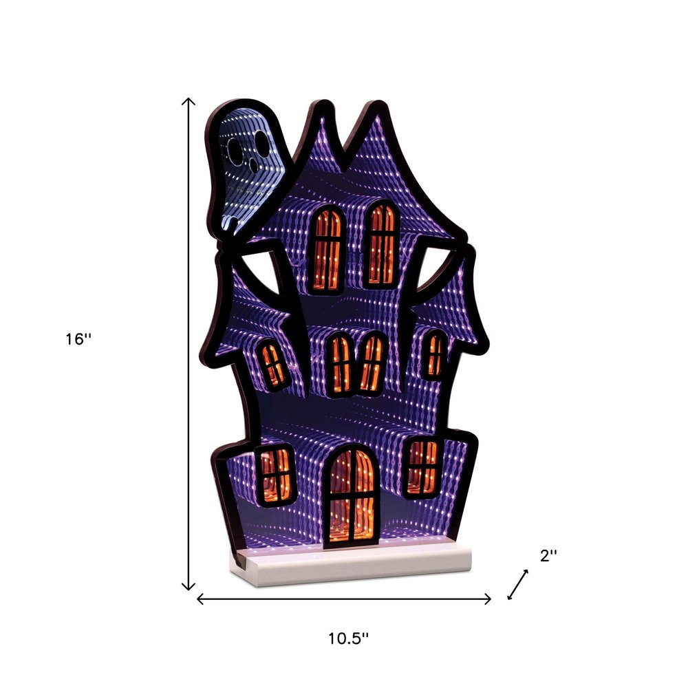 16" Black Orange And Purple Acrylic House Halloween Ghost Tabletop Sign with LED