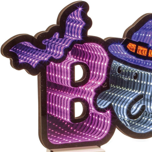 10" Purple Orange And Black Acrylic Halloween Tabletop Sign with LED