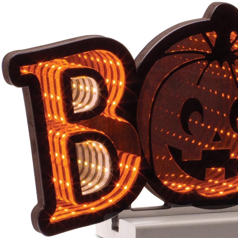 8" Orange And Black Acrylic Halloween Tabletop Sign with LED