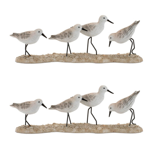 Set of Two White Black And Beige Polyresin Bird Figurine