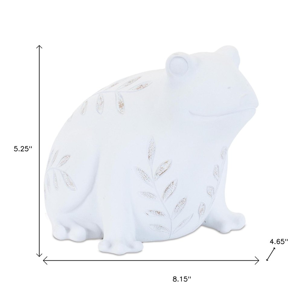 Set of Two White Polyresin Frog Figurine
