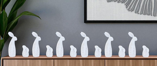 Set of Two White Polyresin Rabbit Figurine