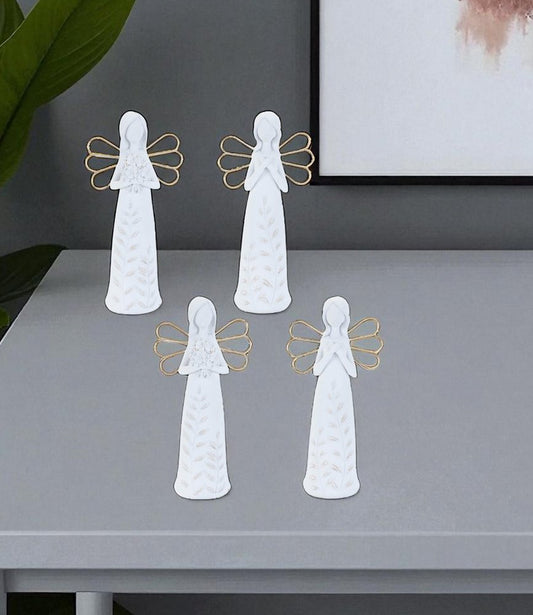 Set of Two White And Gold Polyresin Angel Figurine