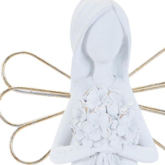 Set of Two White And Gold Polyresin Angel Figurine