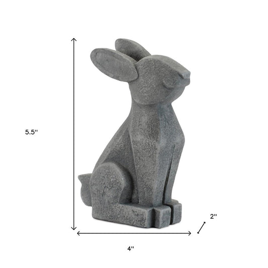 Set of Two Gray Polyresin Rabbit Figurine