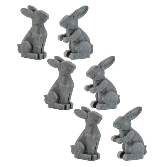 Set of Two Gray Polyresin Rabbit Figurine