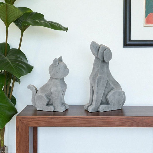 Set of Two Gray Polyresin Dog Tabletop Sculpture