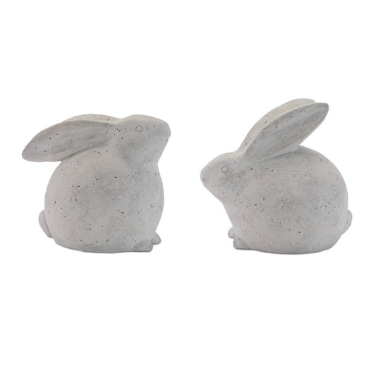 Set of Two Gray Polyresin Rabbit Figurine