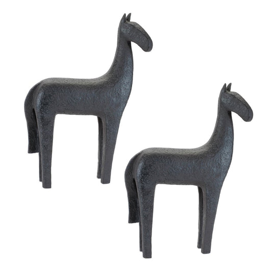 Set of Two Black Polyresin Horse Tabletop Sculpture