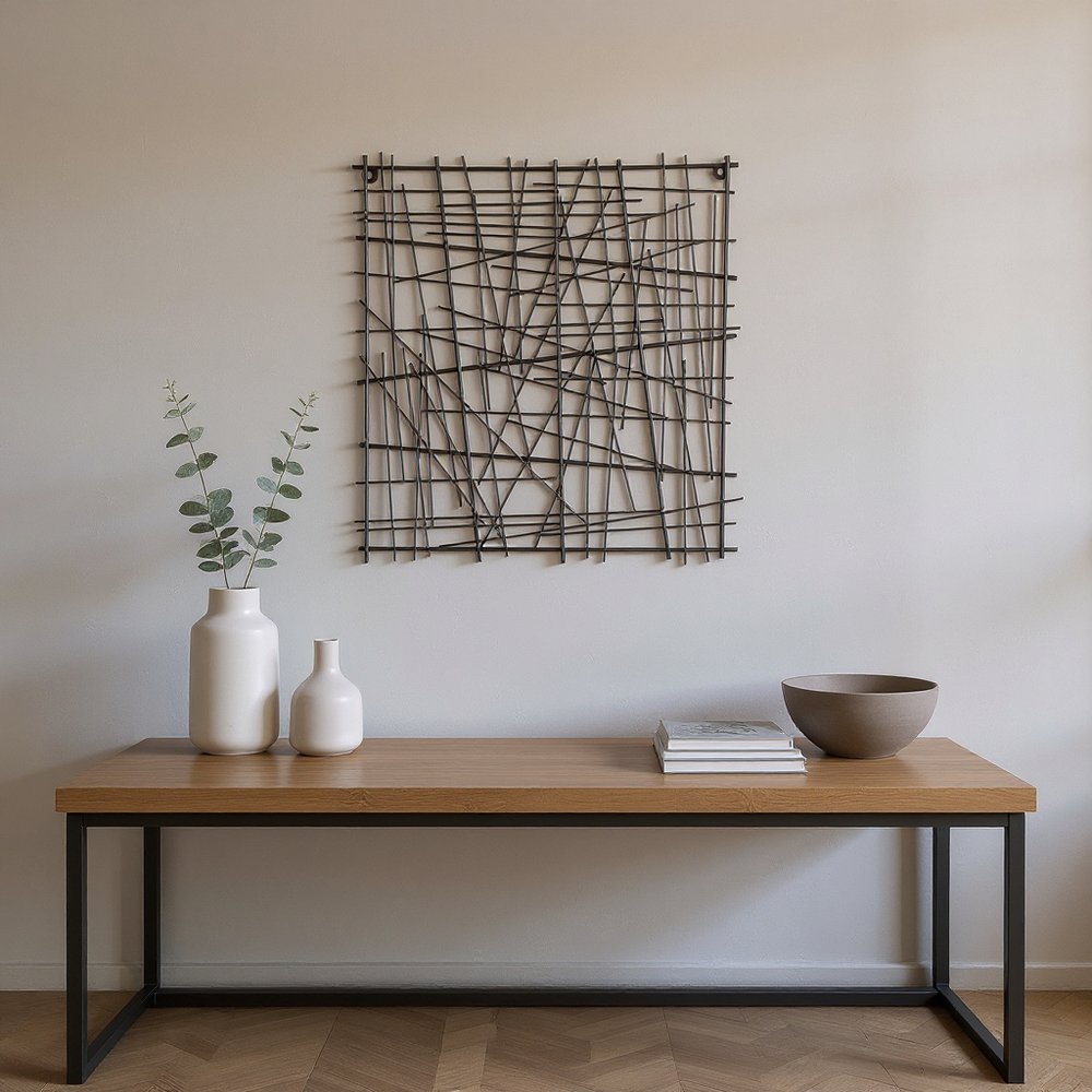 20" X 20" Black Abstract Lines Metal Square Hanging Dimensional Sculpture