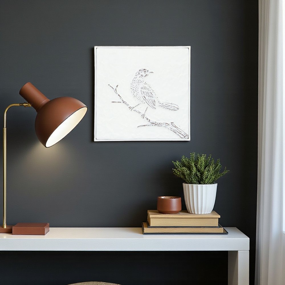 10" X 10" White Bird Metal Square Hanging Wall Decor