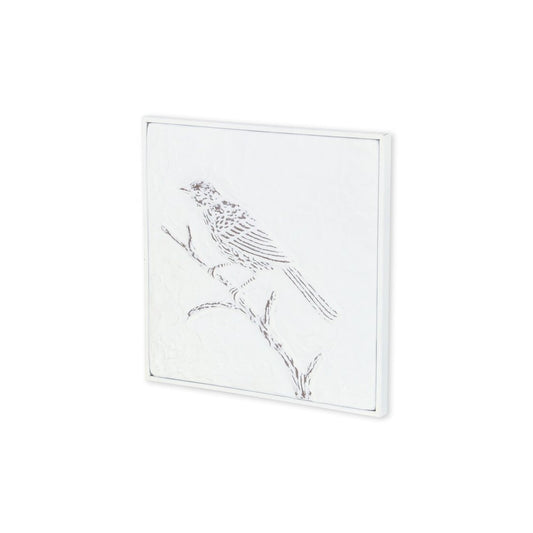 10" X 10" White Bird Metal Square Hanging Wall Decor