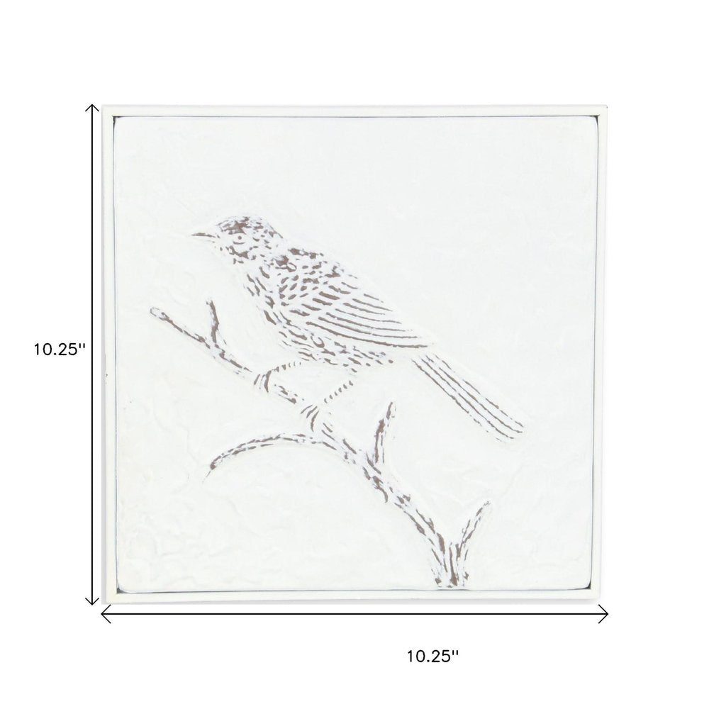 10" X 10" White Bird Metal Square Hanging Wall Decor