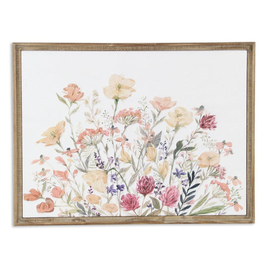 24" X 32" Natural And White Flower Bouquet Metal And Wood Framed Art