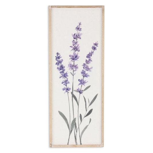 32" X 12" Natural White And Lavender Floral Wood Framed Art