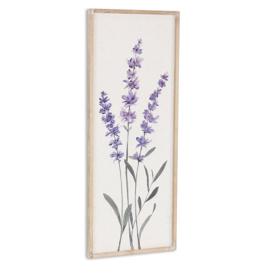 32" X 12" Natural White And Lavender Floral Wood Framed Art