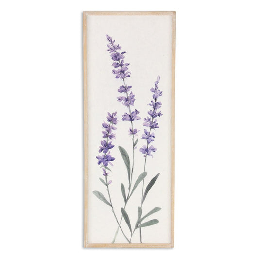 32" X 12" Natural White And Lavender Floral Wood Framed Art