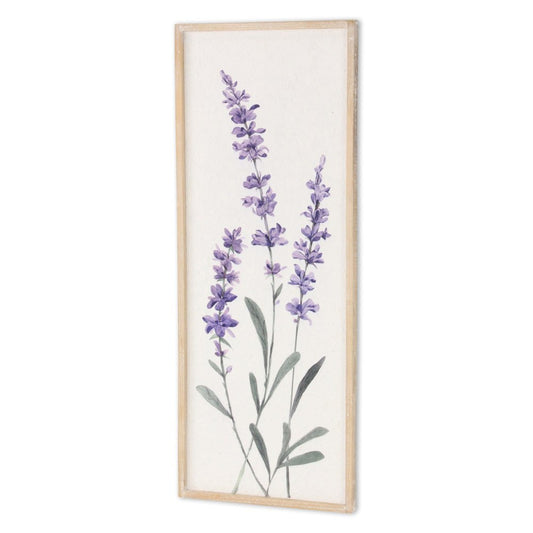 32" X 12" Natural White And Lavender Floral Wood Framed Art