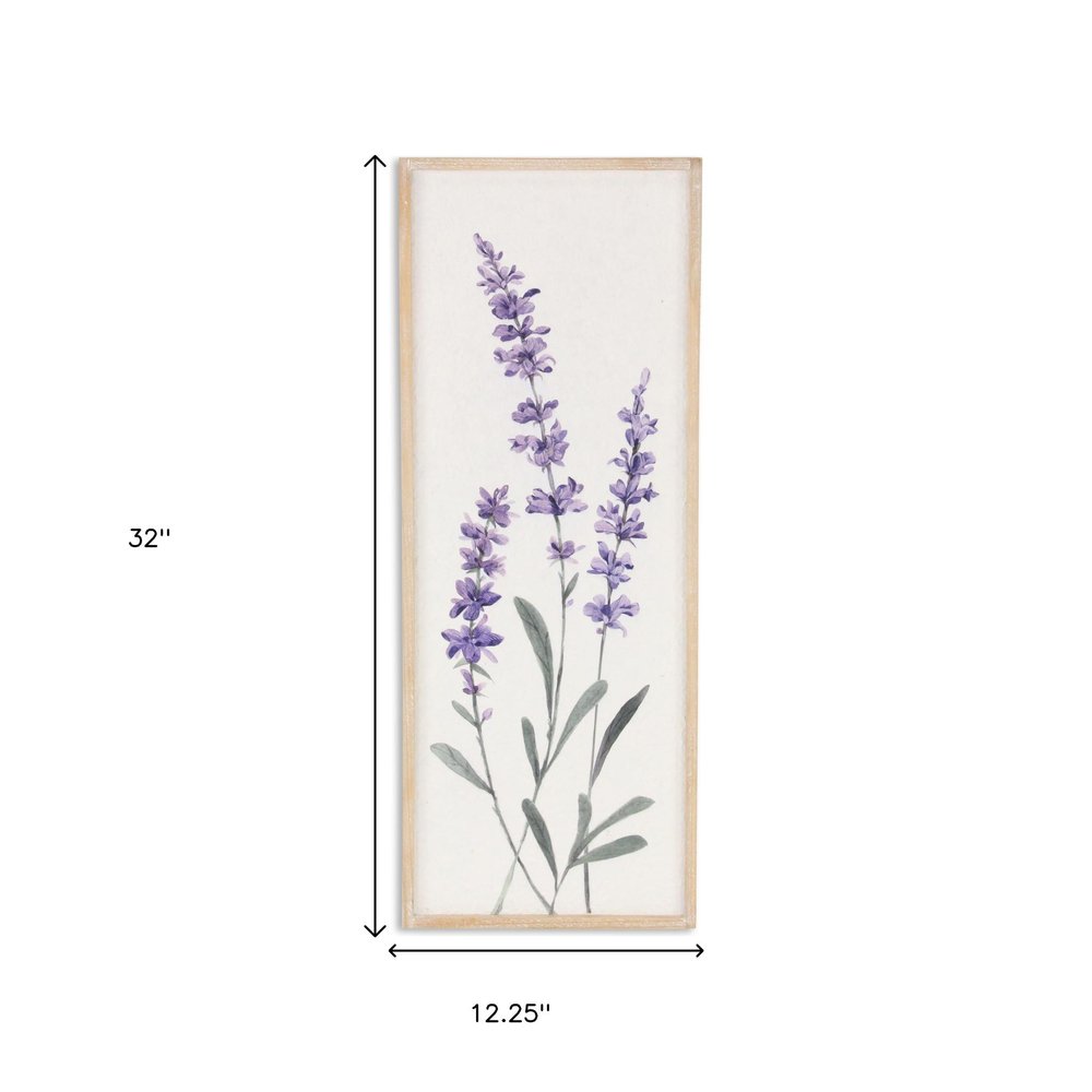 32" X 12" Natural White And Lavender Floral Wood Framed Art
