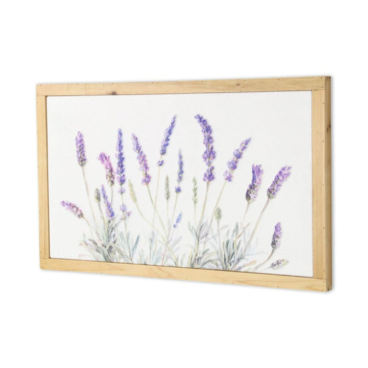 16" X 26" Natural White And Lavender Floral Wood Framed Art