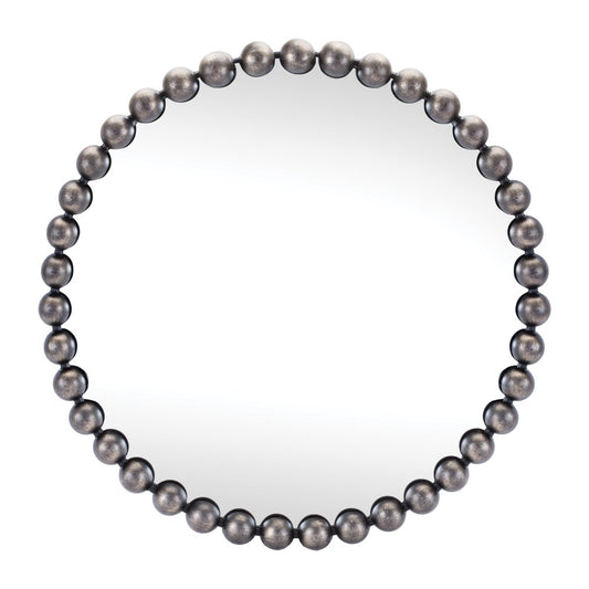 24" Dark Gray Iron Beaded Round Accent Mirror